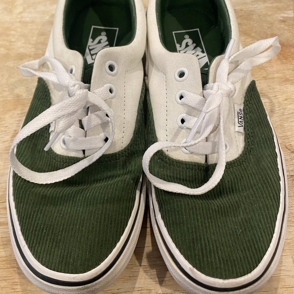 Vans: Green Corduroy and natural canvas, women sz 7, men sz 5.5